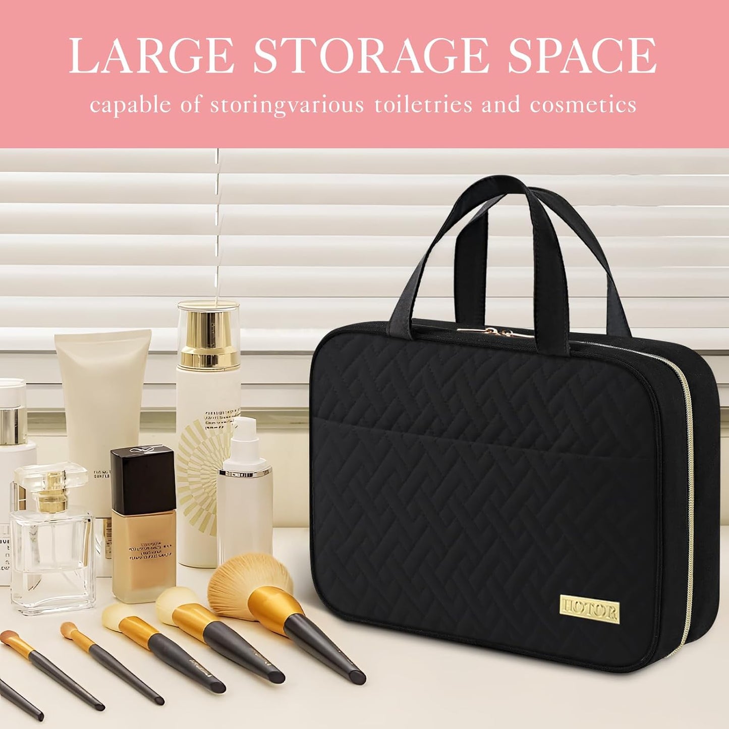 HOTOR Kulturtasche für Reisen - Kulturtasche mit Aufhängehaken für Damen & Herren, Kosmetiktasche/Großes Fach, Wasserdicht für Reiseaccessoires, Reiseutensilien, Klein, Schwarz