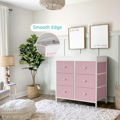 BOLUO White Changing Table Dresser with 6 Drawers Baby Dresser with Changing Table Top Diaper Changing Station with Storage for Nursery Modern