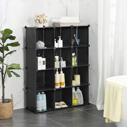 SONGMICS Cube Storage Organizer, Set of 16 Plastic Cubes, Closet Organizers and Storage, Room Organization, Bedroom Living Room, 12.2 x 48.4 x 48.4 Inches, Rustic Brown ULPC442A01