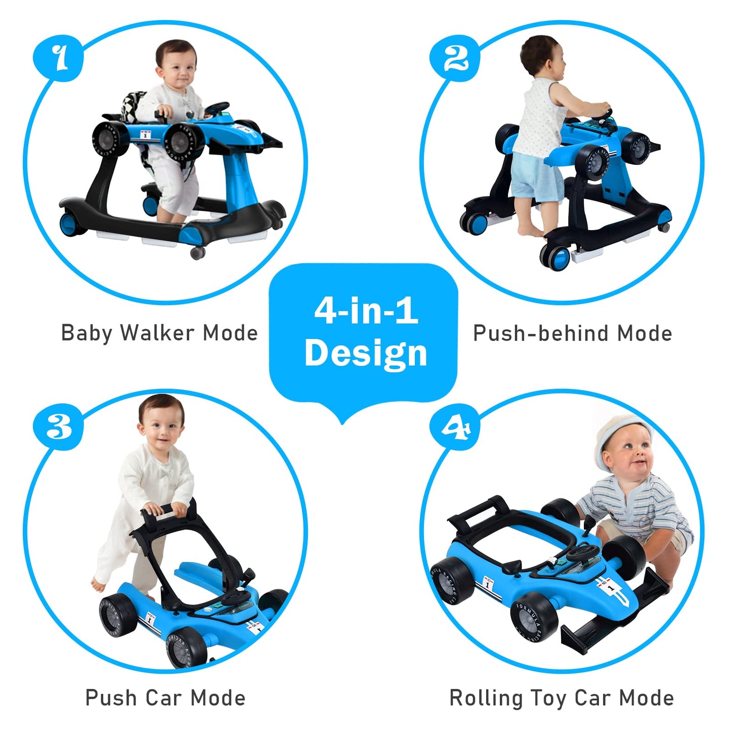 BABY JOY 4-in-1 Baby Walker, Foldable Activity Walker with Adjustable Height & Speed, Music, Lights, Anti-Rollover, Toddler Push Walker, Baby Walker with Wheels for Boys Girls 6-18 Months (Pink)