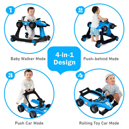 BABY JOY 4-in-1 Baby Walker, Foldable Activity Walker with Adjustable Height & Speed, Music, Lights, Anti-Rollover, Toddler Push Walker, Baby Walker with Wheels for Boys Girls 6-18 Months (Pink)