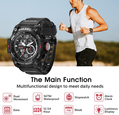 Herren Digitaluhr, Sportuhren für Männer Outdoor Militär Digital Analog Stoppuhr Wasserdicht Multifunktionale Armbanduhr