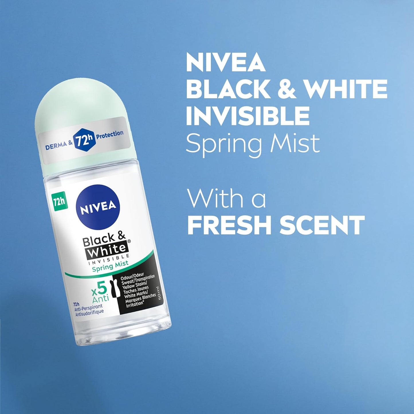 NIVEA Black & White Invisible Clear Anti-Transpirant Roll-on Waterlily, 50ml