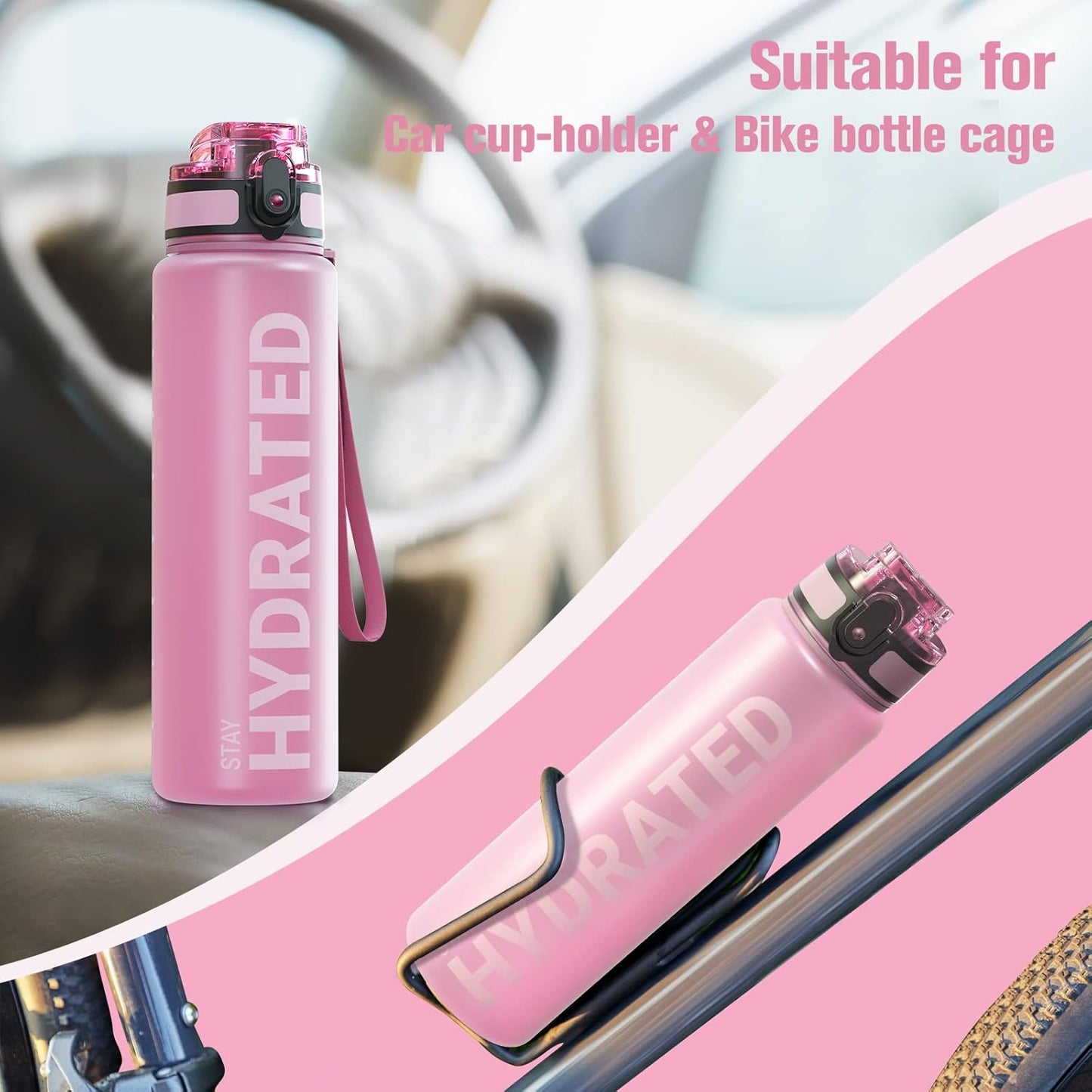 Sahara Sailor Trinkflasche, 950ml Motivations-Sportflasche mit Zeitmarkierung – Trinkzeiten – Tritan, BPA-frei, weite Öffnung auslaufsicher, Fast-Flow-Technologie mit Reinigungsbürste (1 Flasche)