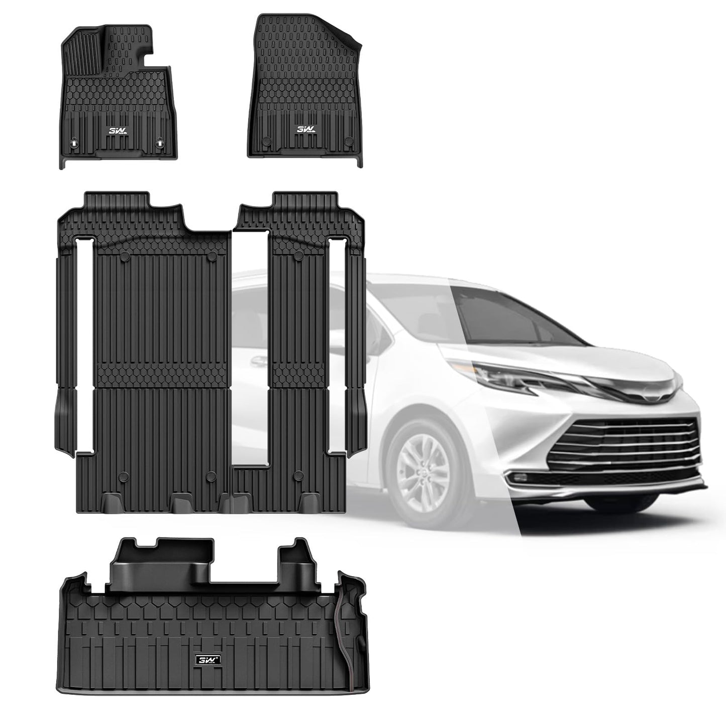 3W Floor Mats for Toyota Tacoma 2024 2025 2026 Double Cab Auto Tran(Not Fit Hybrid & XtraCab), TPE All Weather Custom Fit Floor Liner for Tacoma TRD/SR/SR5/limited Car Liners.