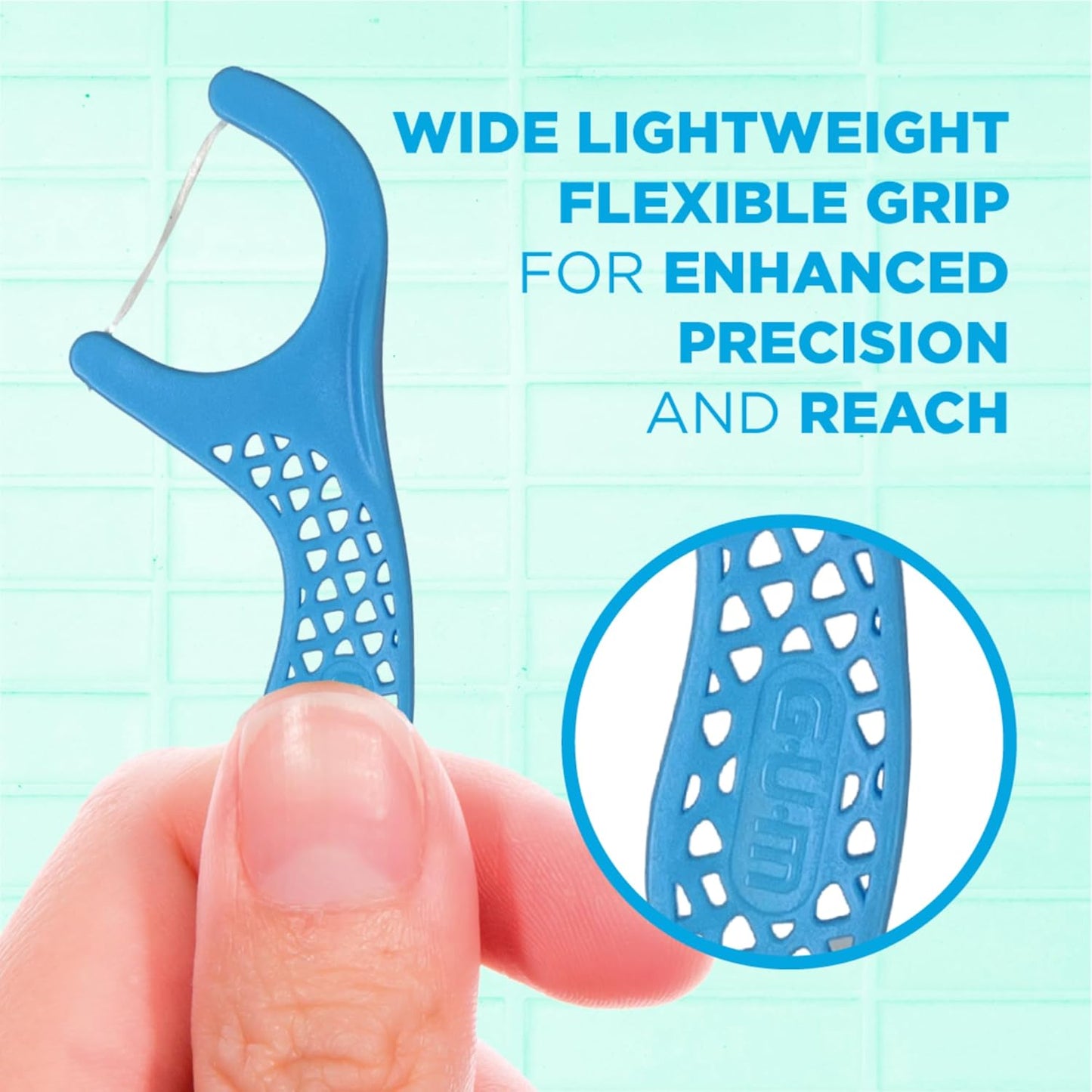 GUM Advanced Care Flosser Picks, Infused with Vitamin E & Fluroide, Fresh Mint Flavour, Blue, 150 Flossers (1 Bag)