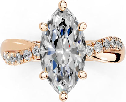 1-5 Carat 14K 18K Gold Platinum/Silver Marquise Cut 6 Prong Split Shank Lab Grown Diamond Ring Engagement Anniversary Wedding IGI Certified Promise Rings for Women (1-5 Ct, F-G Color, VS1-VS2 Clarity)