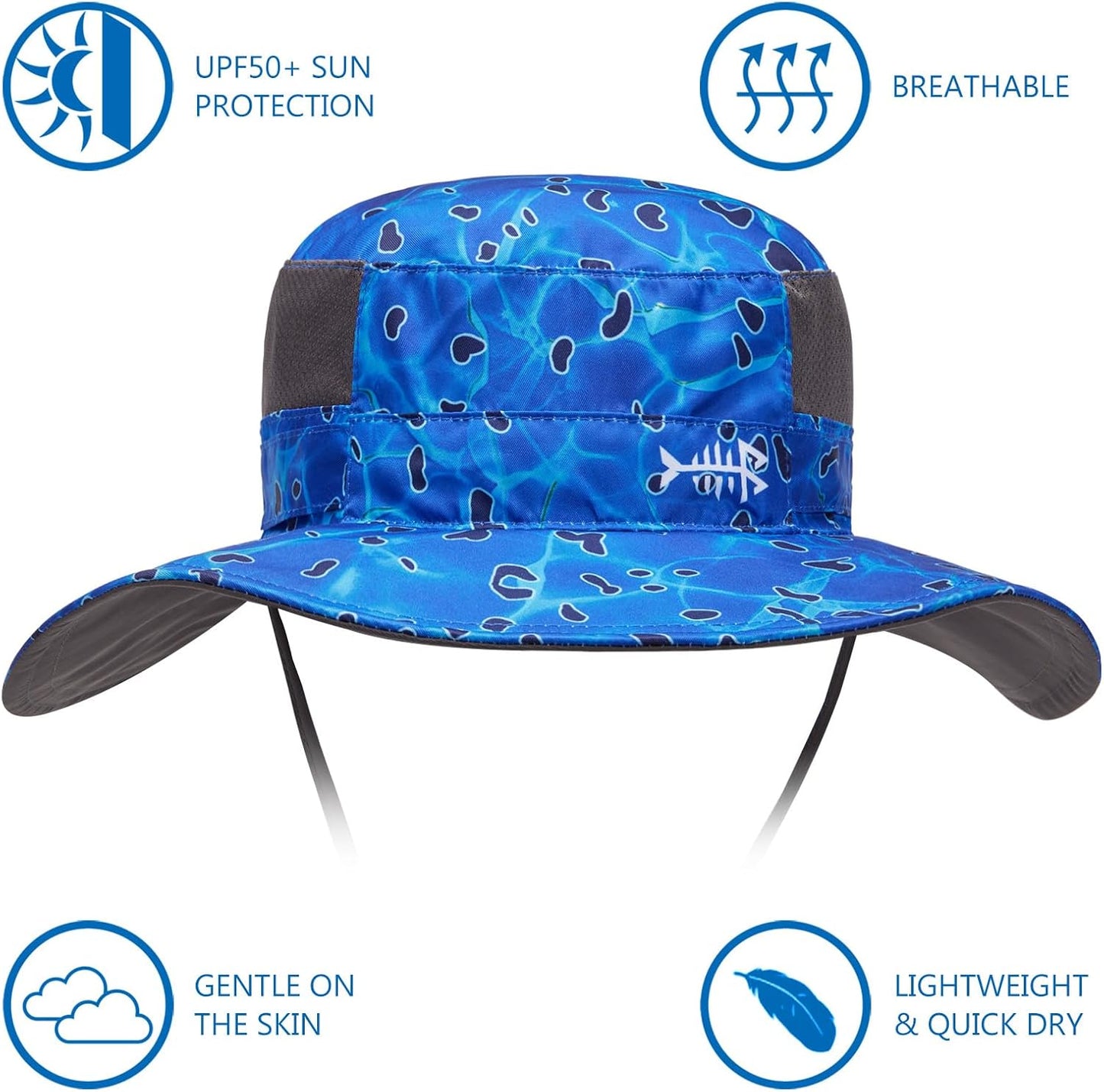 Bassdash UPF 50+ Sonnenhut zum Angeln, wasserabweisend, mit abnehmbarem Nackenschutz, große Größe