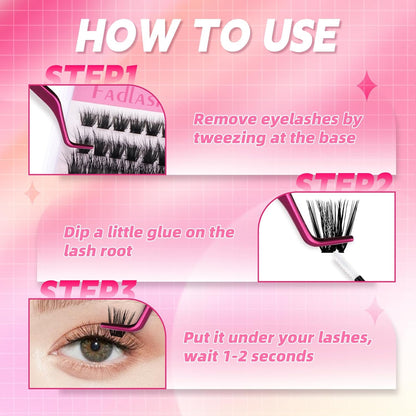 Cluster Wimpern D-Curl Wimperncluster 280 Stück Wimpernverlängerung Cluster Einzelwimpern Weiche DIY Wimpernverlängerungen Gemischtes Tray Wimperncluster Natürlicher Look (60D-0.07D, 8-16mm)
