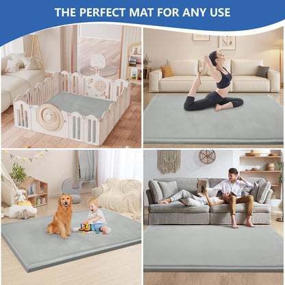 Huloo Sleep Ultra Soft Baby Spielmatte für den Boden, 3,3 cm dicke Elasti-Foam 127x127 cm Laufgittermatte für Kleinkinder, rutschfeste Rückseite, sicher zum Krabbeln und für die Bauchlage, Tatami-Stil (Dunkelgrau)