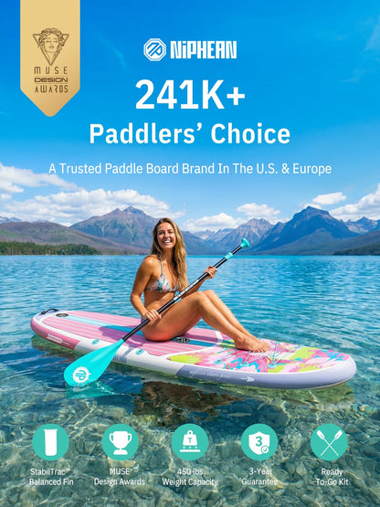 Niphean Inflatable Stand Up Paddle Board with SUP Accessories, Anti-Slip EVA Deck, 10’6’’ Inflatable Paddle Boards for Adults & Youth of All Skill Levels