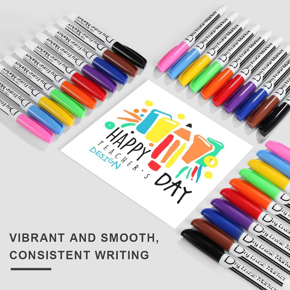 Dry Erase Markers Low Odor Fine Whiteboard Markers Thin Box of 12，10 Colors
