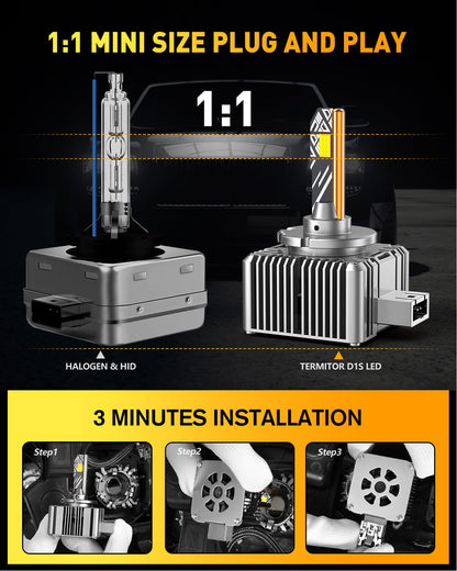 Termitor Brightest H13/9008 LED Bulbs, 10X Brighter 50,000LM, 85K+ Hours Service Life, 6500K Cool White, IP68 Waterproof, 1:1 OEM Size, 3 Minute Installation, Pack of 2