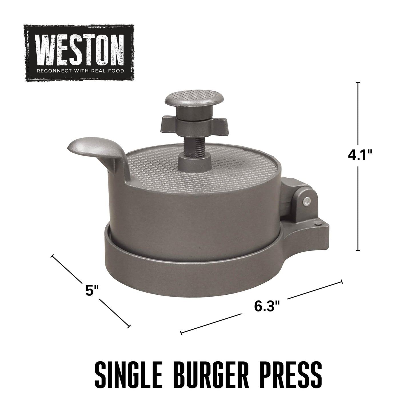 Weston Burger Press, Makes 4 1/2" Diameter Patties for Hamburger, Crab Cakes, Sausage, 1/4lb to 3/4lb, with Spring Ejector for Easy Removal, Single, Non-stick Heavy-Duty Cast Aluminum (07-0310-W)