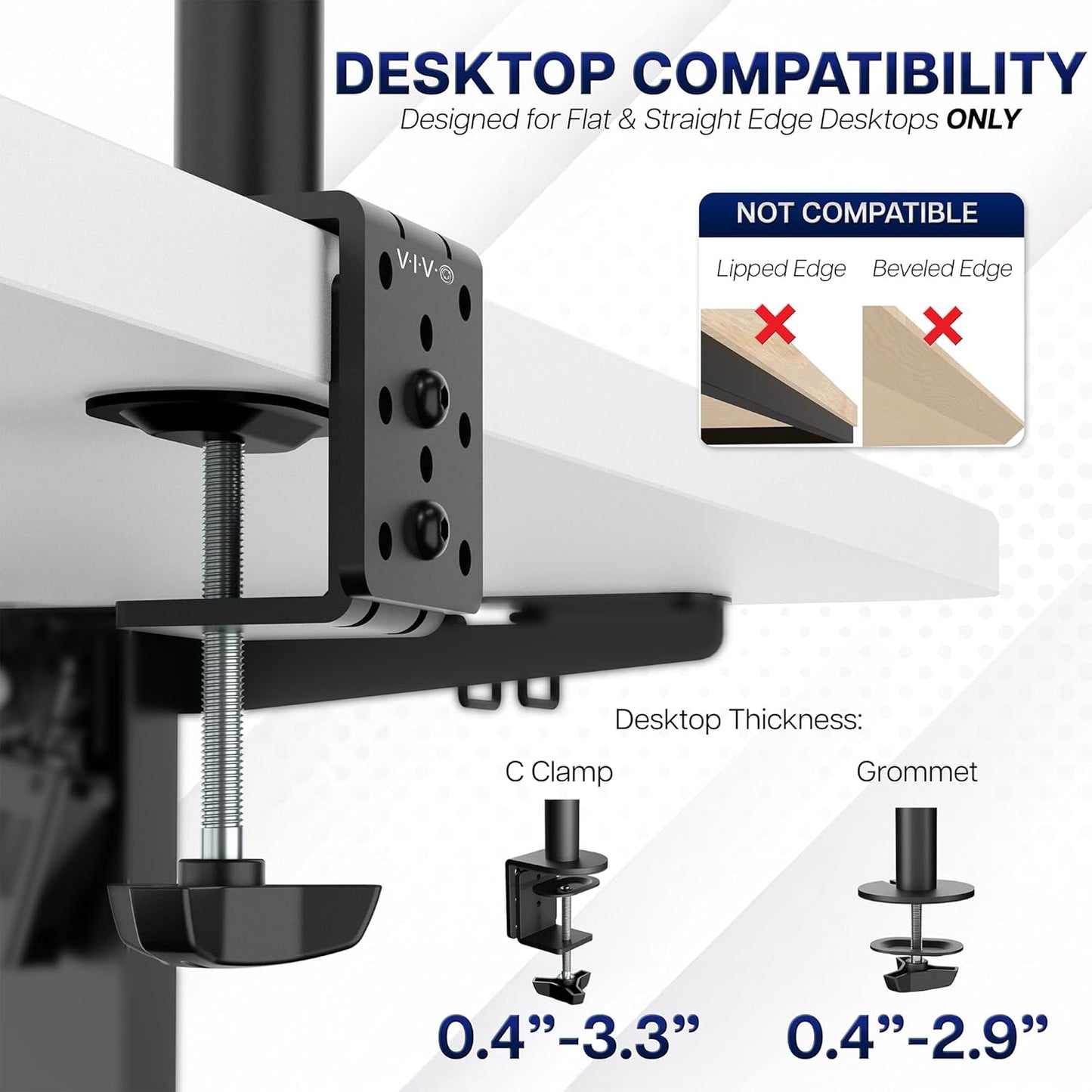 VIVO Dual-Monitor Tischhalterung, für 2 Bildschirme bis zu 30 Zoll und je 10 kg, Hochleistungs-Stahlständer voll verstellbar mit Klemme und Tülle, Schwarz, STAND-V002