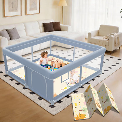 XVISHX 65 x 50 Inch Baby Playpen, Playpen for Babies and Toddlers, Baby Play Pen Playard for Indoor & Outdoor Active Center Game Fence, with Skin-Friendly Fabric and Soft Breathable Mesh, Grey