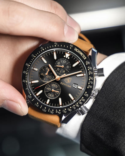 BY BENYAR Uhren für Herren Analog Quarz Chronograph 30M Wasserdicht Leuchtend Großes Zifferblatt Herren Armbanduhren Business Arbeit Sport Freizeit Mode Designer Uhr Elegantes Geschenk für Herren