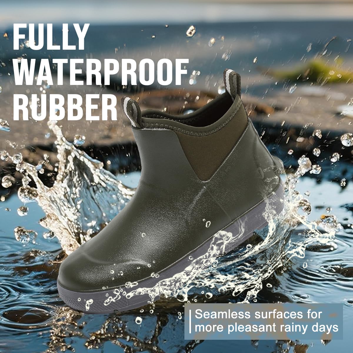 Men's Deck Boots, Waterproof Ankle Rain Boots with Anti-Slip Traction, Rubber Garden & Fishing Boots for Boating, Camping, Farming & Outdoor Work