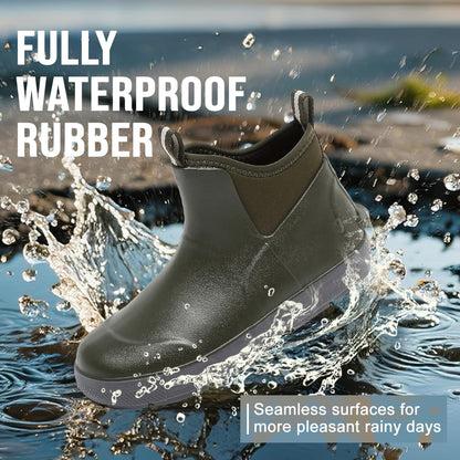 Men's Deck Boots, Waterproof Ankle Rain Boots with Anti-Slip Traction, Rubber Garden & Fishing Boots for Boating, Camping, Farming & Outdoor Work