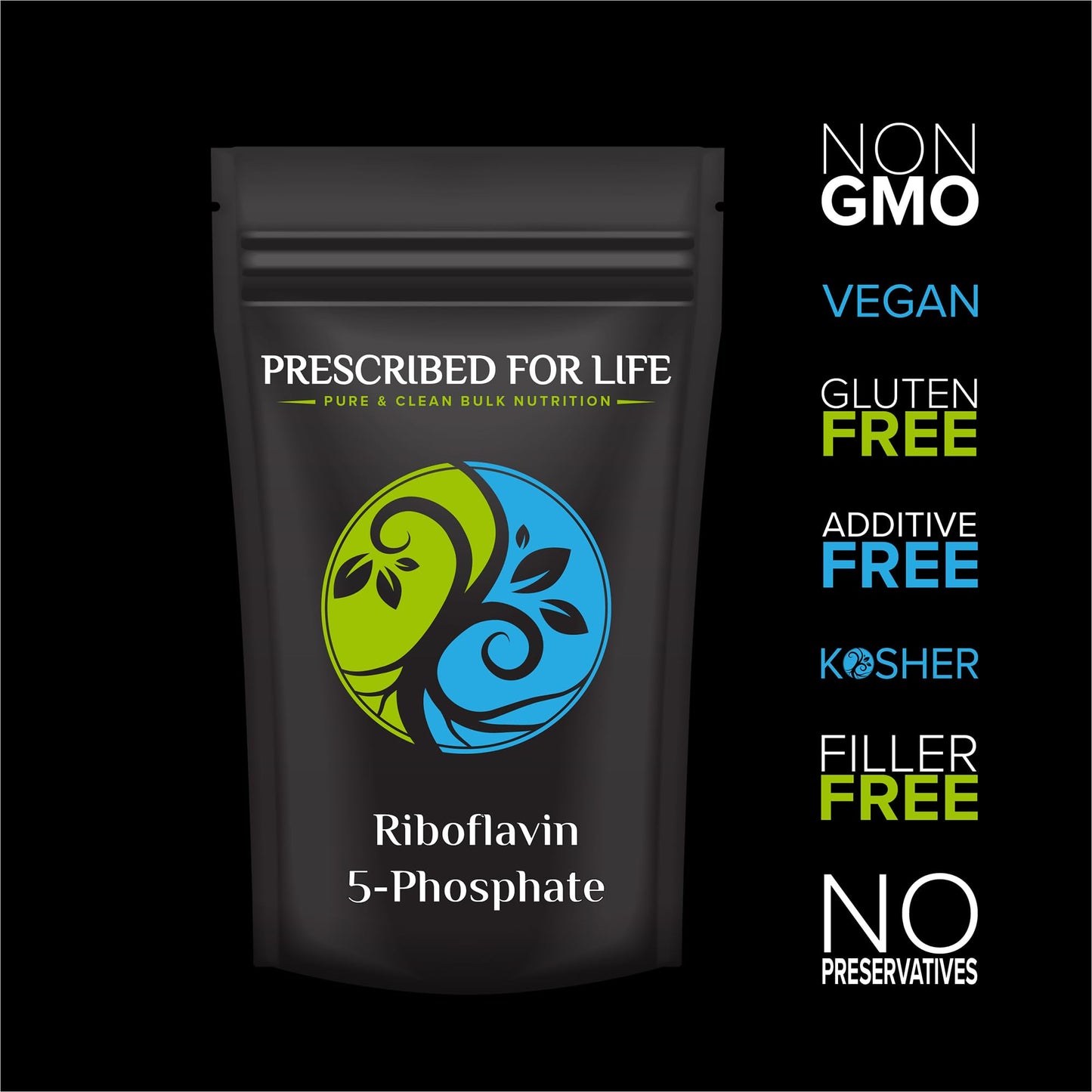 Prescribed For Life Riboflavin 5 Phosphate Powder, Vegan Vitamin B2 Supplement Powder, Gluten Free, Non GMO, Soy Free, Kosher, Natural Vitamins for Hair, Skin and Nails (10kg / 22lb)