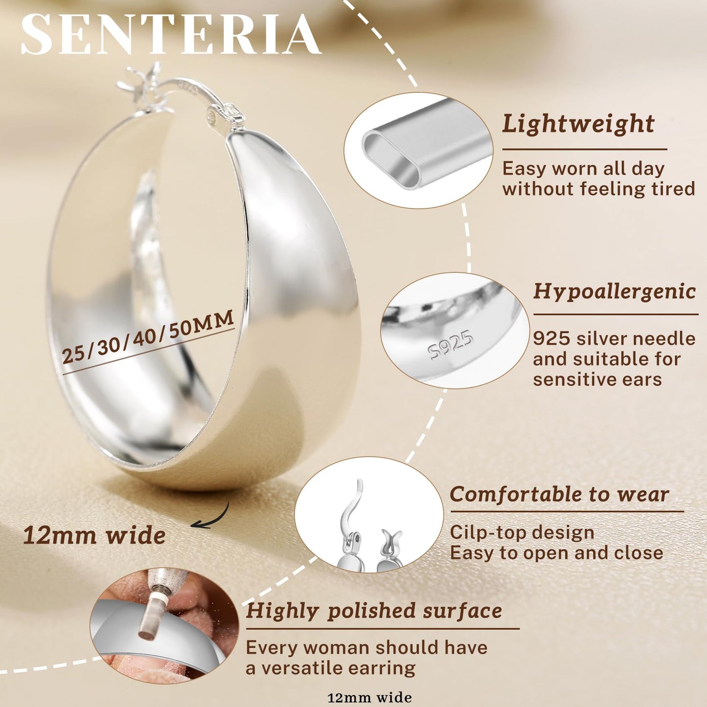 Senteria Dicke, klobige, vergoldete Creolen für Frauen, hypoallergene, 14K vergoldete Creolen, leichte, große goldene Creolen für Frauen, 30 MM