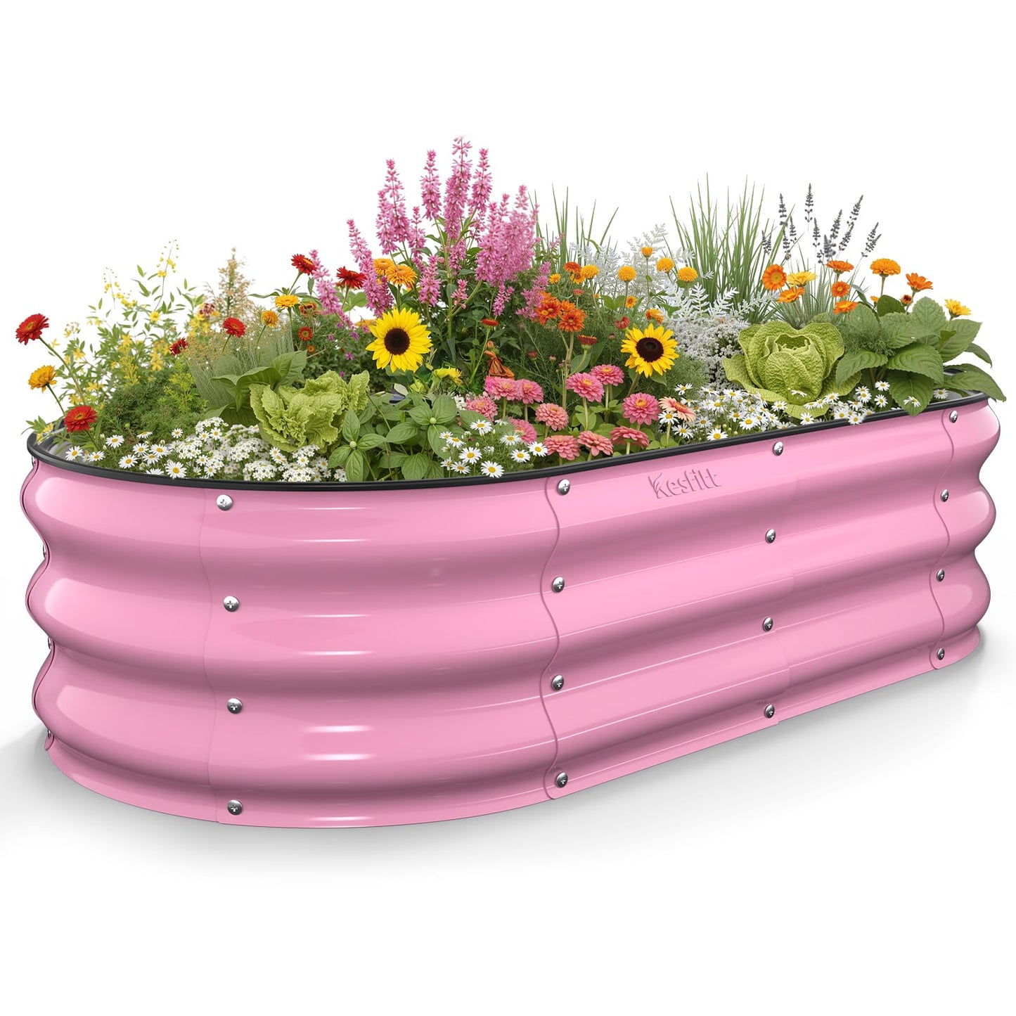 Kesfitt Raised Garden Bed, 5x2x1 FT Galvanized Steel Metal Raised Garden Bed, Oval Open-Bottom Design, 12-Inch Deep for Outdoor Vegetable & Herb Gardening, Fruit Green