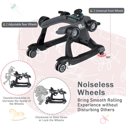BABY JOY 4-in-1 Baby Walker, Foldable Activity Walker with Adjustable Height & Speed, Music, Lights, Anti-Rollover, Toddler Push Walker, Baby Walker with Wheels for Boys Girls 6-18 Months (Pink)