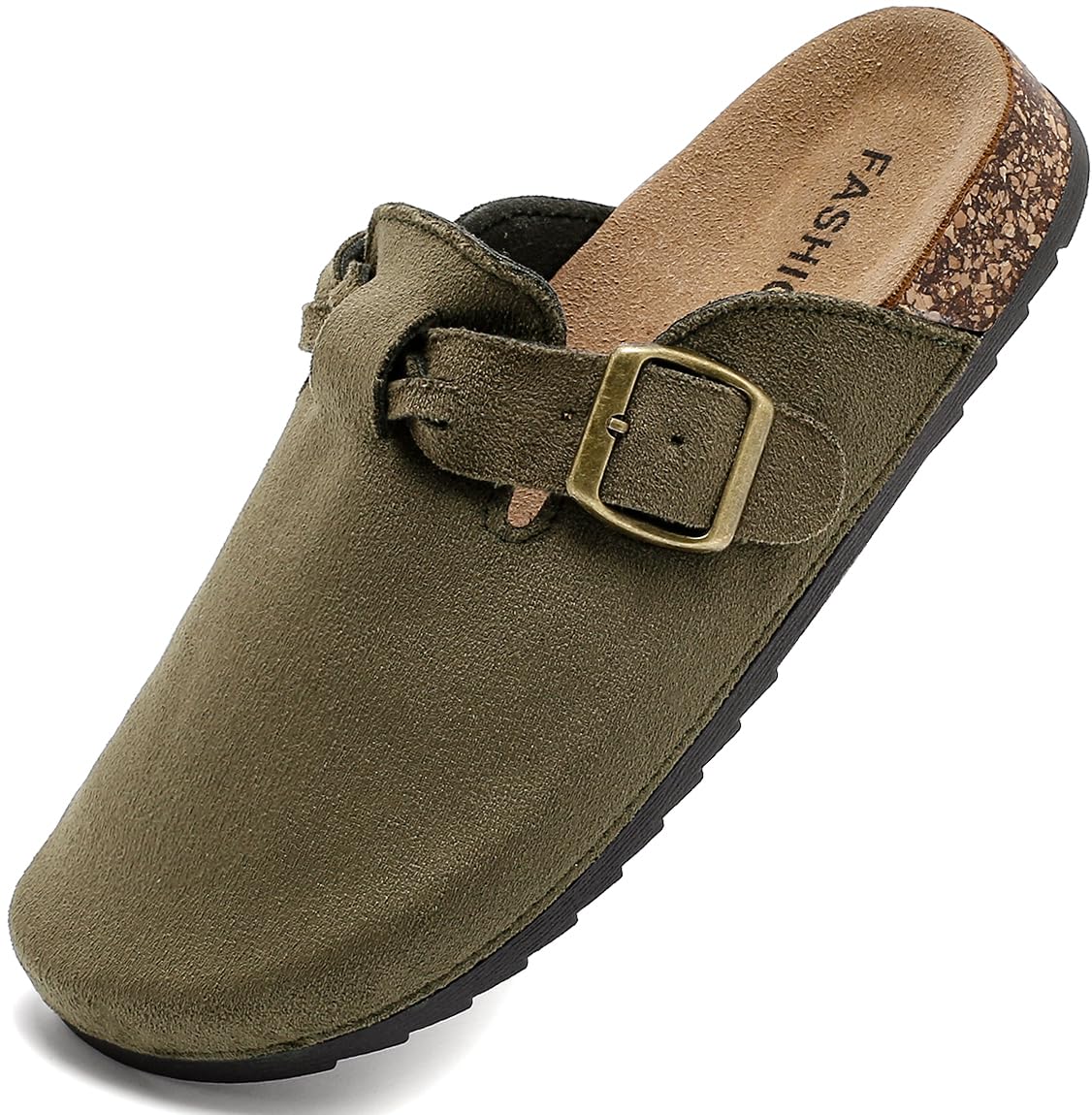 Women's Suede Clogs Mens Leather Mules Comfort Cork Footbed Sandals with Arch Support and Adjustable Buckle