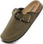 Women's Suede Clogs Mens Leather Mules Comfort Cork Footbed Sandals with Arch Support and Adjustable Buckle