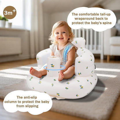 Aufblasbarer Babysitz, aufblasbarer Babystuhl für Babys ab 3 Monaten, aufblasbarer Sommerstuhl mit integrierter Luftpumpe, Baby-Bodensitz zum Sitzenlernen, Spielen, Campen, Orange