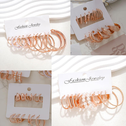 42 Paar goldene Creolen für Damen, Modisches klobiges Perlenohrring-Multipack, gedrehter Statement-Ohrring-Pack, hypoallergene kleine große Creolen für Geburtstagsfeiern (Gold-42 Paare)