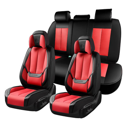Coverado Car Seat Covers 5 Pieces, Full Set Universal Seat Covers for Cars, Waterproof Nappa Leather Auto Seat Protectors with Head Pillow, Car Interiors Fit for Most Sedans SUV Pick-up Truck, Black