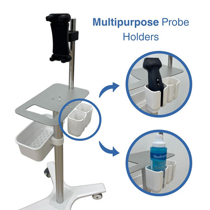 Premium Medical Cart for Handheld Ultrasound, Universal Tablet & iPad Mount, 360° Lockable Wheels, Probe & Gel Bottle Holders