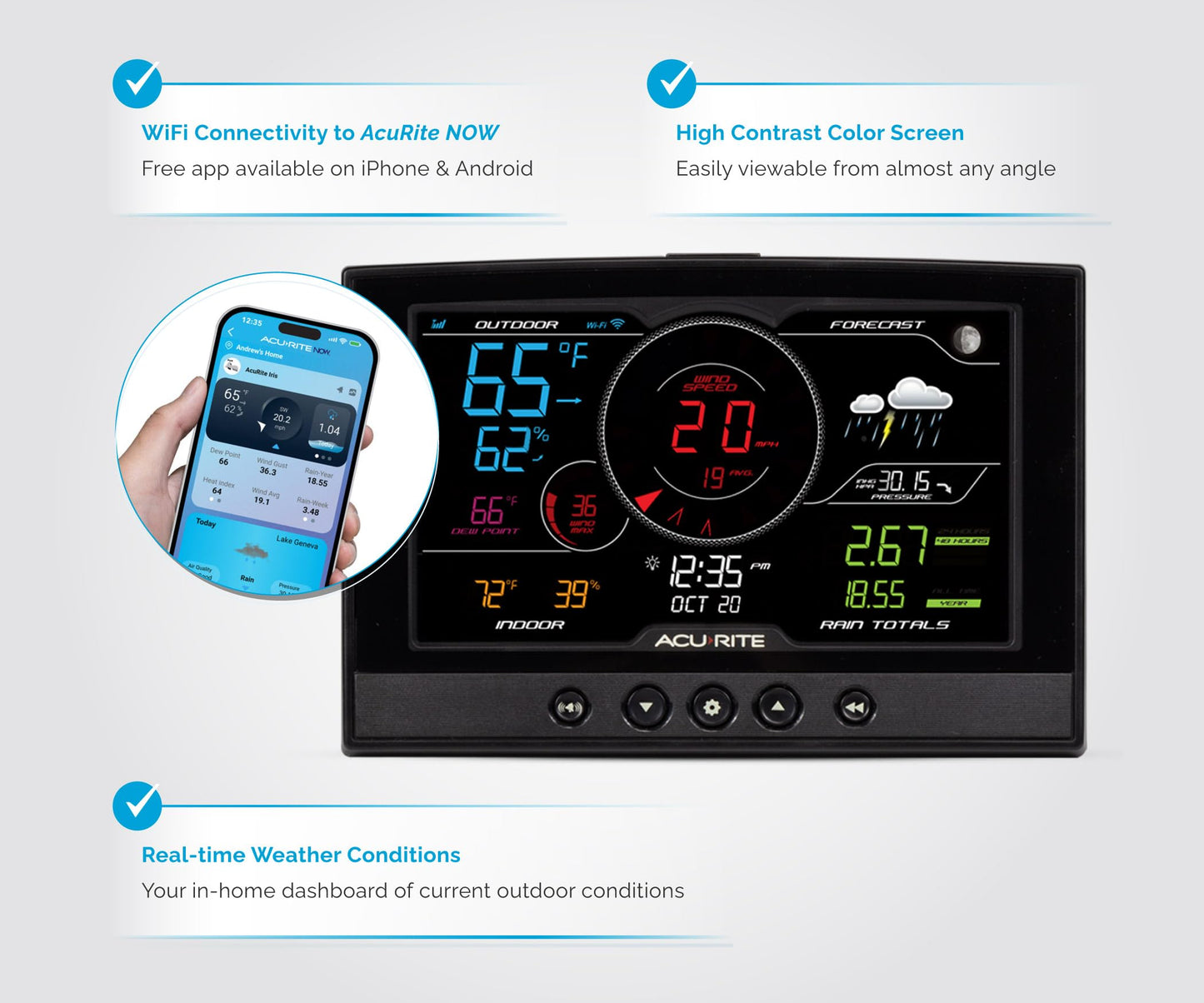 AcuRite Iris (5-in-1) Home Weather Station with Wi-Fi Connection to Weather Underground with Temperature, Humidity, Wind Speed/Direction, and Rainfall (01540M) , Black