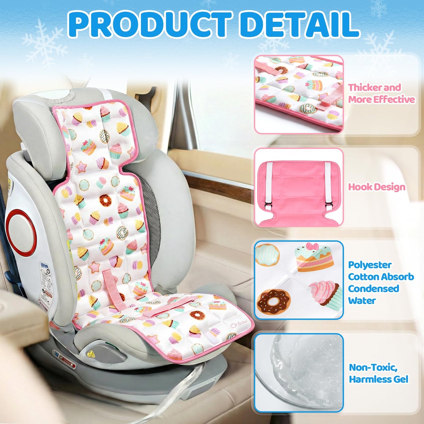 Orzbow Car Seat Cooling Pad with Insulated Bag, Carseat Cooler Pad for Babies Toddler Kids Infant, Portable Baby Cooling Pad for Hot Summer to Keep Comfortable, Blue