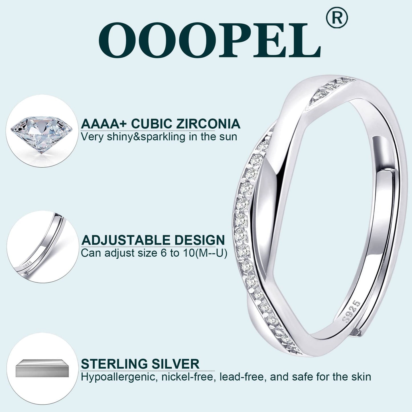 OOOPEL Sterlingsilber Verstellbarer Ring S925 Silberringe für Frauen Zirkonia Twist Liebesknoten Zarter Ring Silber Minimalistischer Offener Fingerring Silber Daumen Sterlingsilberring