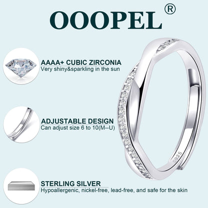 OOOPEL Sterlingsilber Verstellbarer Ring S925 Silberringe für Frauen Zirkonia Twist Liebesknoten Zarter Ring Silber Minimalistischer Offener Fingerring Silber Daumen Sterlingsilberring