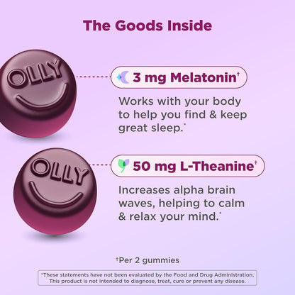 OLLY Sleep Gummy, 3mg Melatonin, L-Theanine, Chamomile, Lemon Balm, Sleep Aid, BlackBerry, 90 Count (Pack of 12)