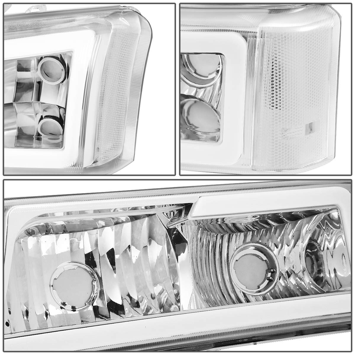 DNA MOTORING HL-LB-CSIL03-BK-CL1 Black Housing 3D LED DRL Headlight Bumper Lamp Set Compatible with 03-06 Silverado 1500-3500 / Avalanche 1500 2500