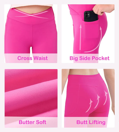 Mädchen Crossover-Yoga-Hose, Sport-Leggings für Kinder mit Taschen, Teenager-Mädchen Tanz- und Workout-Leggings
