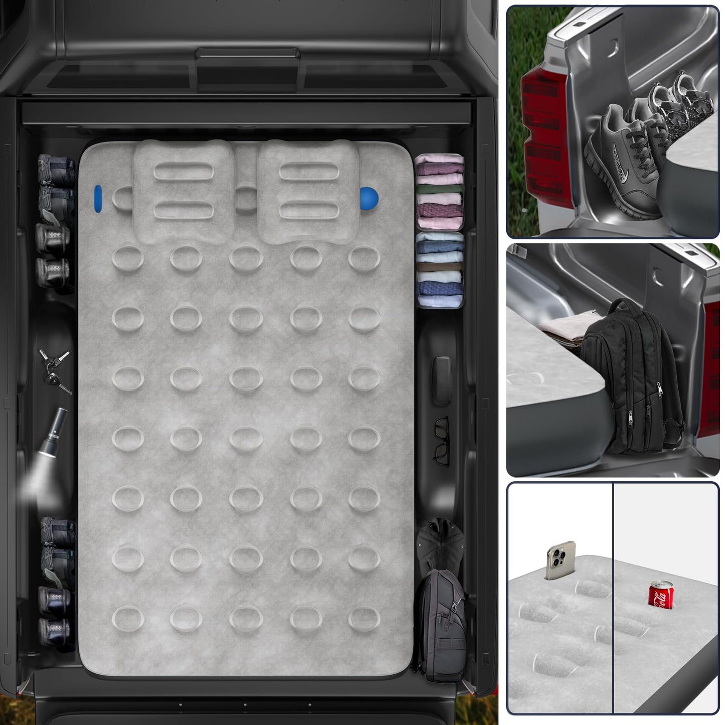 Umbrauto Car Air Mattress Backseat| Inflatable Truck Back Seat Camping Airbed for SUV Rear Seat, Blow Up Sleeping Travel Bed for Van Trunk with Pump & Pillows