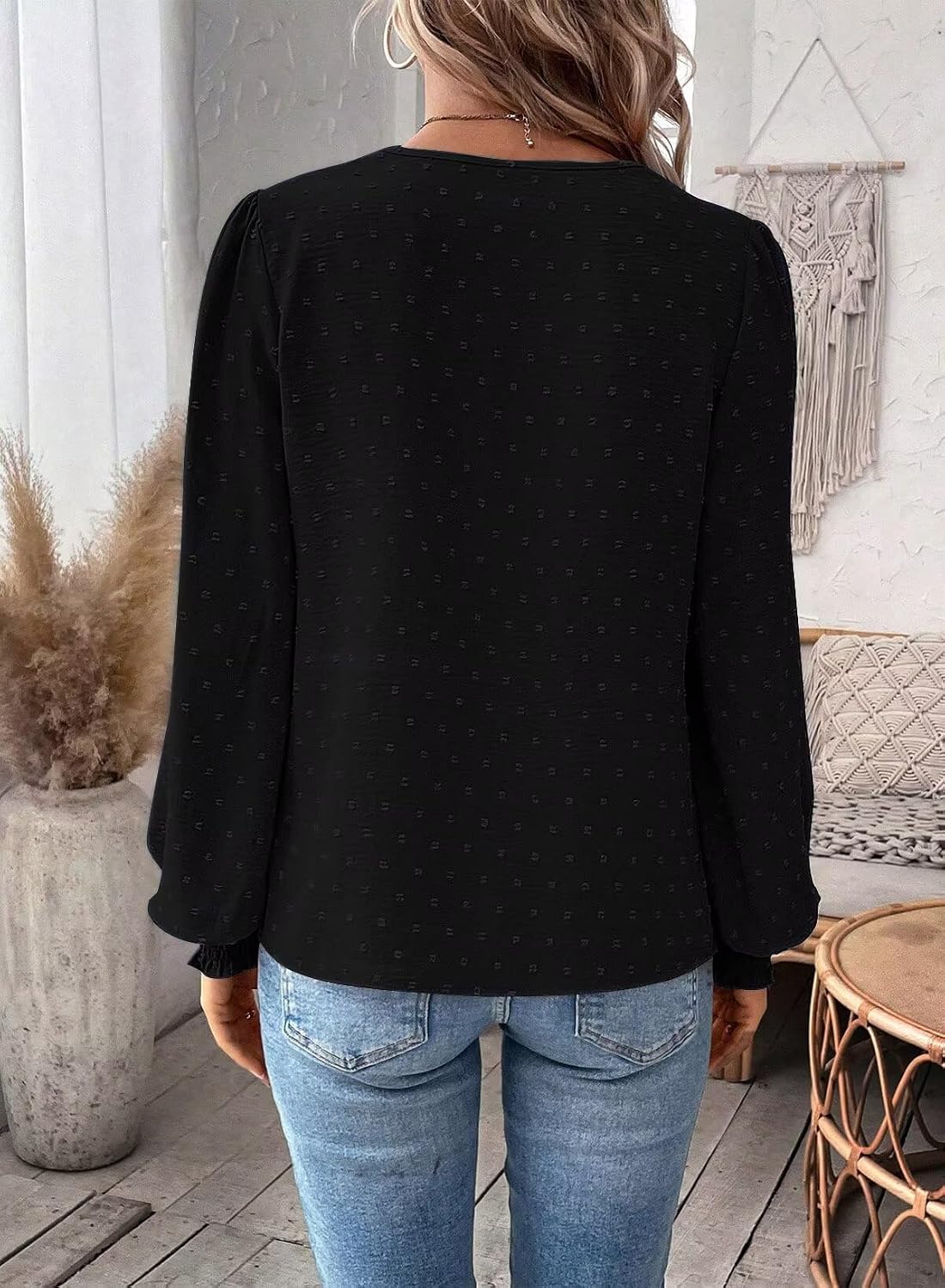 Falechay Womens Tops Swiss Dot Boho Long Sleeve Shirts