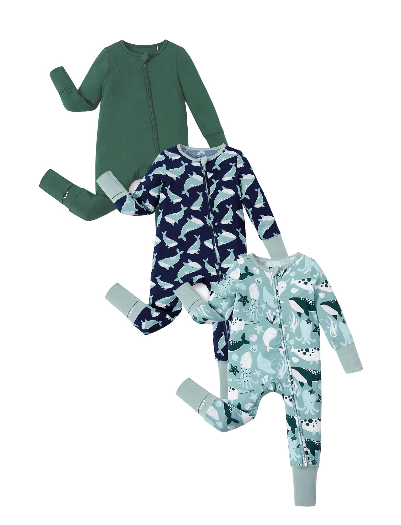 PATPAT Baby Footies Boys Girls - Bamboo Viscose - Zipper & Non-Slip Soles Romper Mitten - Footed & Footless Infant Clothes
