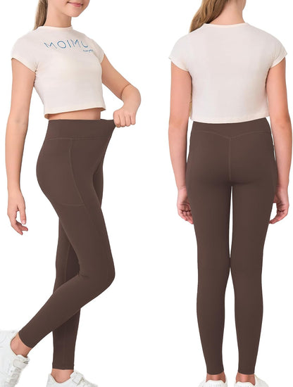 Mädchen Crossover-Yoga-Hose, Sport-Leggings für Kinder mit Taschen, Teenager-Mädchen Tanz- und Workout-Leggings