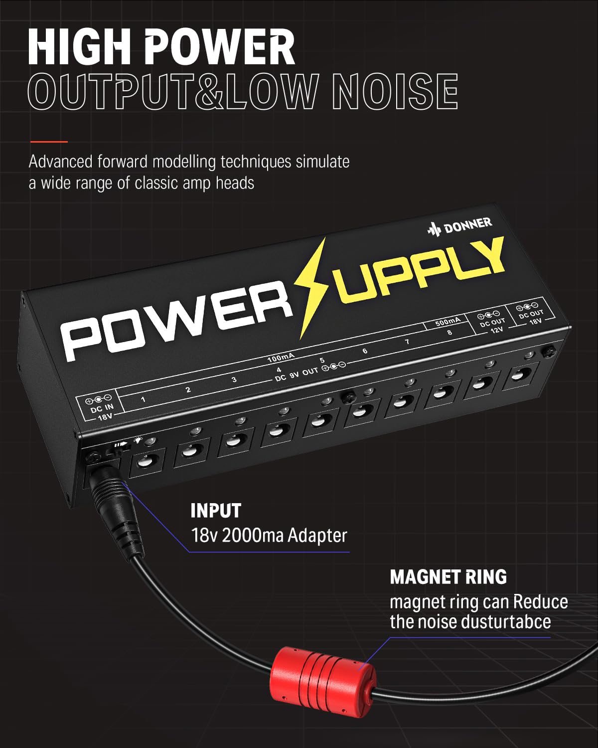 Donner DP-1 Guitar Power Supply, 10 Isolated DC Outputs