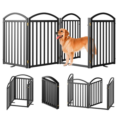 SNUOWU 4 Panels Full Matel Freestanding Dog Gates with Door, 96"Extra Wide 36"Tall Free Standing Dog Pet Gate for Indoor & Outdoor. Foldable Pet Fences for Doorways, House, Stairs, Porch, Deck, Yard