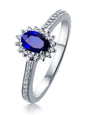 Aienid 18Ct White Gold Wedding Bands for Women 0.56Ct Blue Topaz Oval Shaped with Round Diamond Wedding Rings for Women