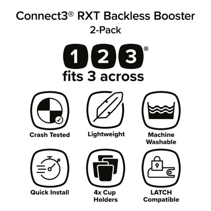 Diono Connect3 RXT Backless Booster, Slim Fit 3-Across in Many Mid-Sized Sedans and SUVs, for Children from 40-120 lbs., Lightweight with Latch connectors