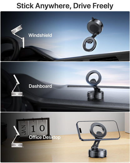 Miracase Car Phone Mount, [Upgraded Strong Military Grade Suction Cup] Long Arm Phone Holder for Car Dashboard Windshield Vent, Hands Free Cell Phone Holder Compatible with All Mobile Phones