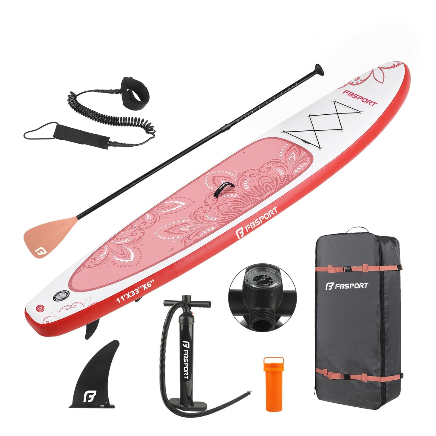 FBSPORT 11' Premium Stand Up Paddle Board, Yoga Board with SUP Accessories & Carry Bag | Wide Stance, Surf Control, Non-Slip Deck, Leash, Paddle and Pump for Youth & Adult